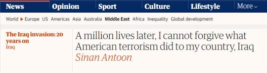 【世界說】伊拉克作家刊文痛斥美國：100萬人喪生，就是美國恐怖主義在伊拉克造成的后果 無法原諒！