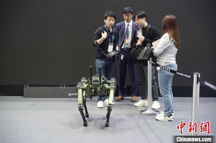 圖為觀眾在展會參觀機器人?！⑿?攝