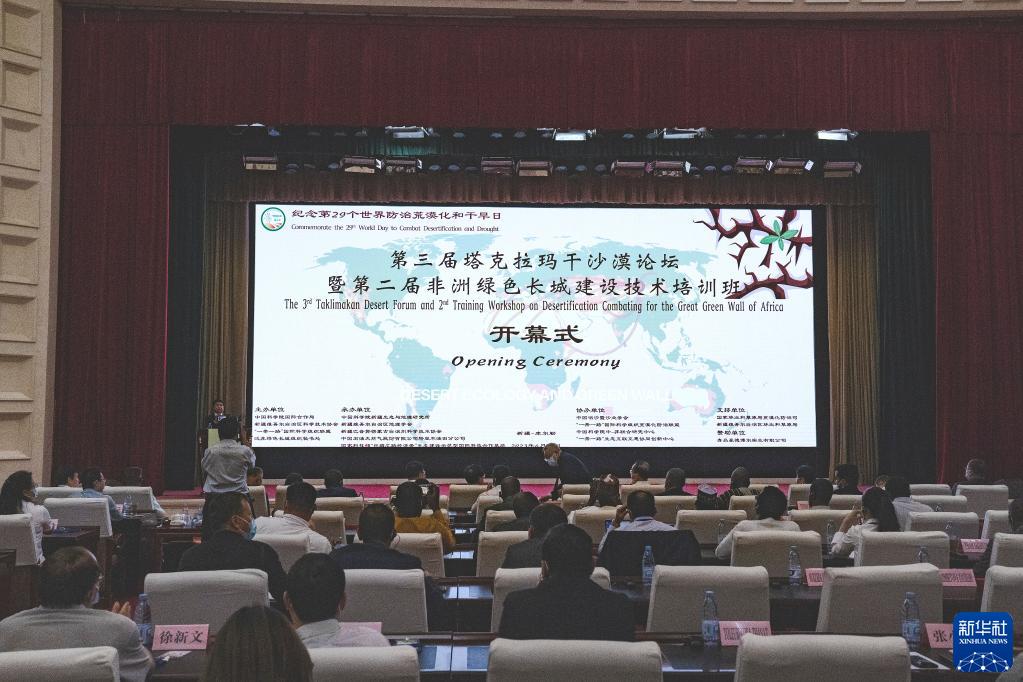6月10日拍攝的第三屆塔克拉瑪干沙漠論壇現場。新華社記者 周生斌 攝