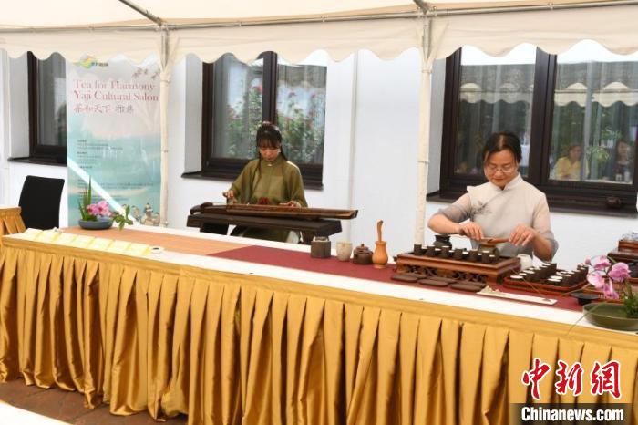 圖為余亞麗茶藝展示，王曉嬋古琴演奏 柏林中國文化中心供圖。