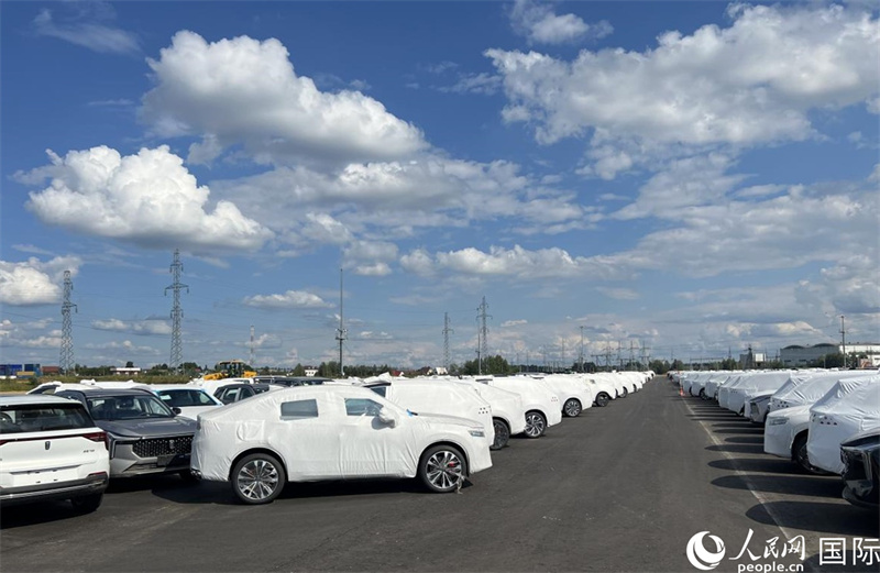 莫斯科別雷拉斯特物流中心內(nèi)的中國品牌汽車。人民網(wǎng)記者 申佳平攝