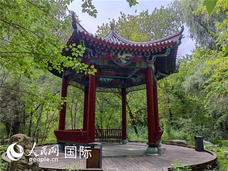 莫斯科中國貿(mào)易中心的中式園林“華銘園”一角。人民網(wǎng)記者 申亞欣攝