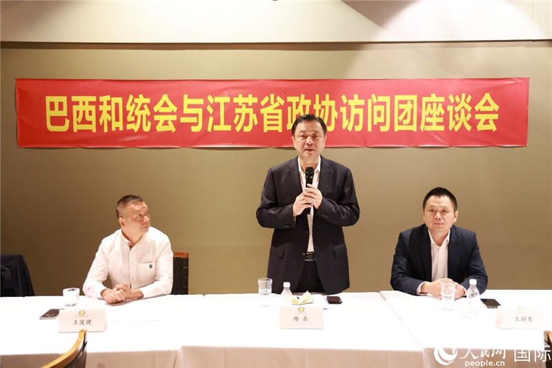 江蘇省政協(xié)副主席楊岳（中）在座談會上致辭。人民網(wǎng)記者 陳海琪攝