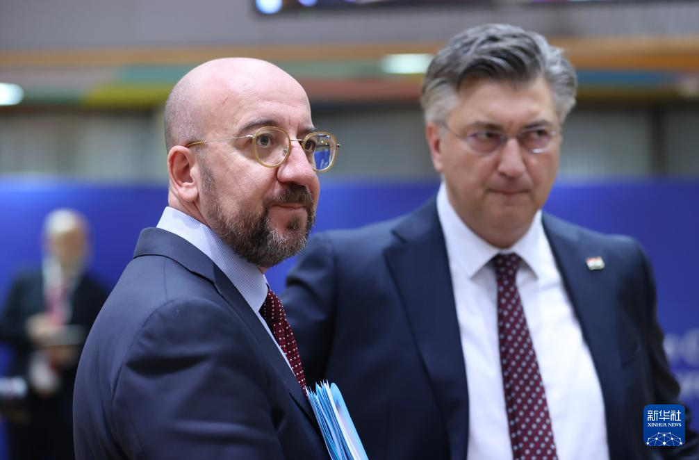 2月1日，歐洲理事會(huì)主席米歇爾（左）出席在比利時(shí)布魯塞爾舉行的歐盟特別峰會(huì)。新華社記者 趙丁喆 攝