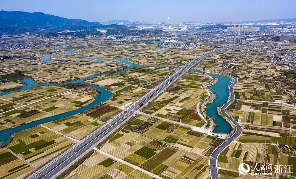 寧波市北侖區(qū)柴橋街道的萬畝花田猶如打翻的調(diào)色盤。人民網(wǎng) 章勇濤攝