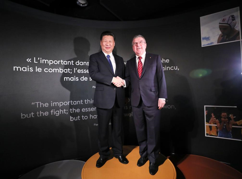 2017年1月18日，習(xí)近平主席在位于瑞士洛桑的國際奧林匹克博物館會見時任國際奧林匹克委員會主席巴赫。