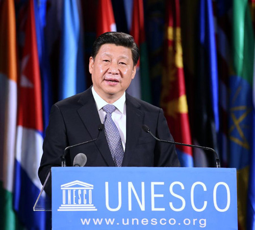 2014年3月27日，習(xí)近平主席在巴黎聯(lián)合國教科文組織總部發(fā)表重要演講。