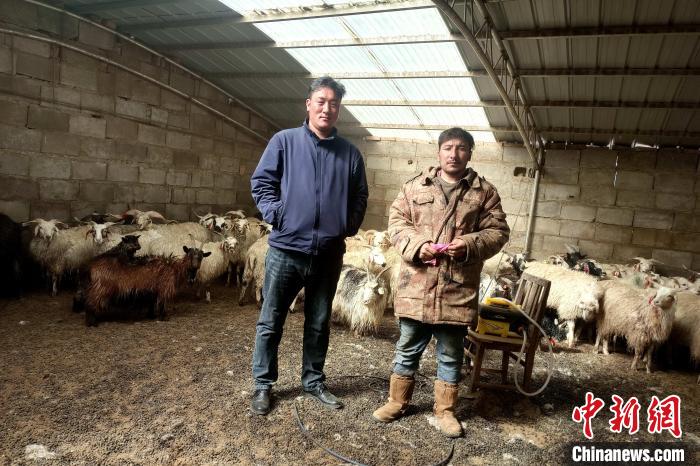 圖為華公太(左)走訪牧民生產(chǎn)生活情況?！〔彭検步?攝
