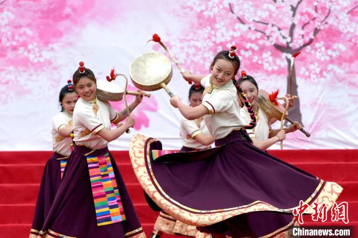 3月28日，西藏林芝第二十屆桃花旅游文化節(jié)開幕式上的文藝表演?！±盍?攝