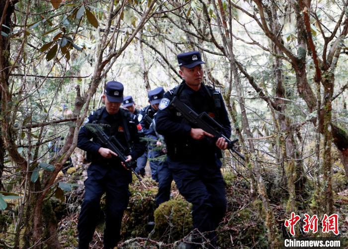山南邊境管理支隊玉麥邊境派出所民警在邊境原始森林里開展邊境巡邏。　鄭琦山 攝